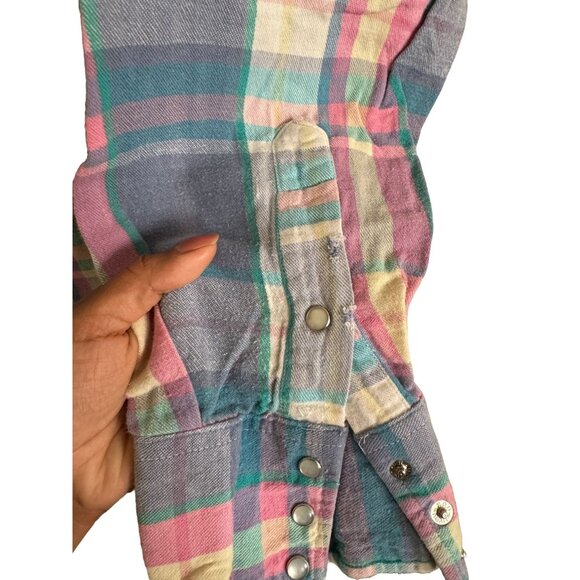 Vtg Panhandle Slim Western Cowboy Pearl Snap Shirt Pastel Plaid Men's Large H2 - Picture 5 of 8